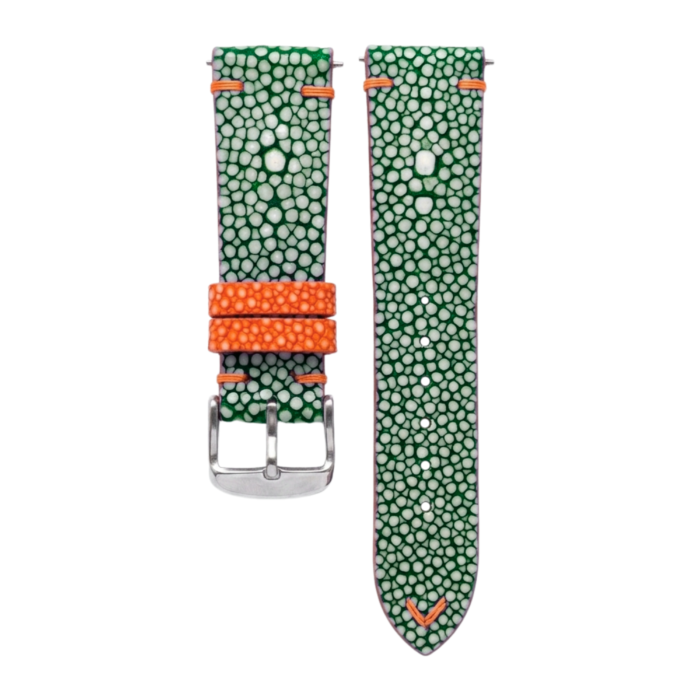 Green Orange Pearls Stingray Flat Watch Strap